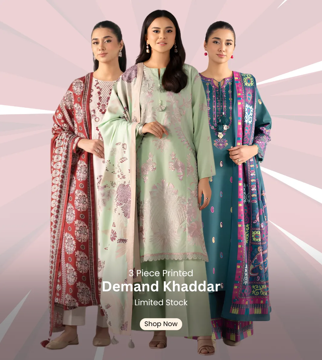 shinestore 3pc printed khaddar